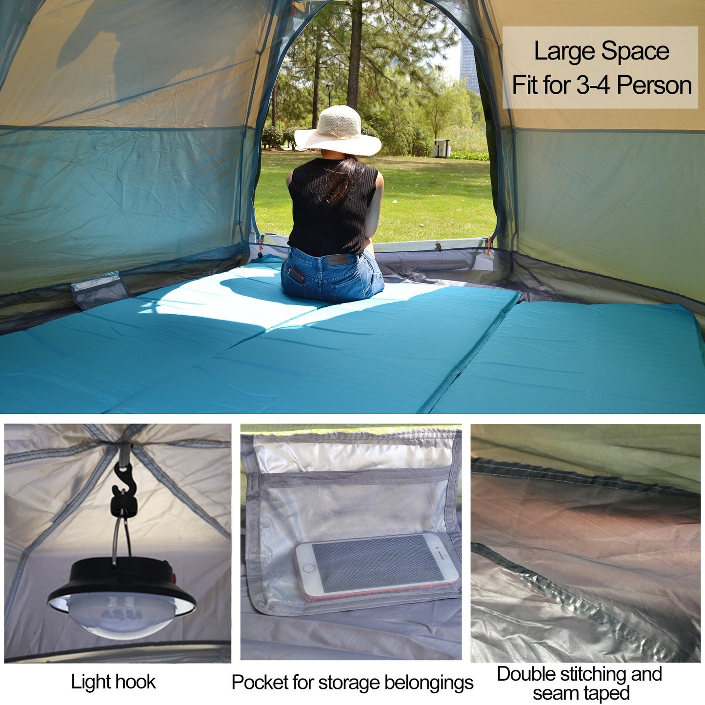 Desert&Fox Pop-up Automatic Tent 3-4 Person Instant Camping Tent Backpacking Family Dome Tents for Camping Hiking Travelling