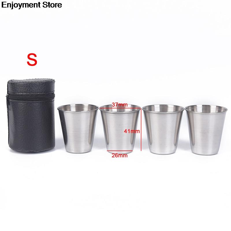 30ml/70ml/170ml Outdoor Camping Cup Tableware Travel Cups Set Stainless Steel Cover Mug Drinking Coffee Tea Beer With Case