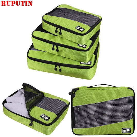 RUPUTIN 3Pcs/set Travel Luggage Organizer Packing Cubes Set Breathable Mesh Storage Clothes Bag Waterproof Travel Accessories