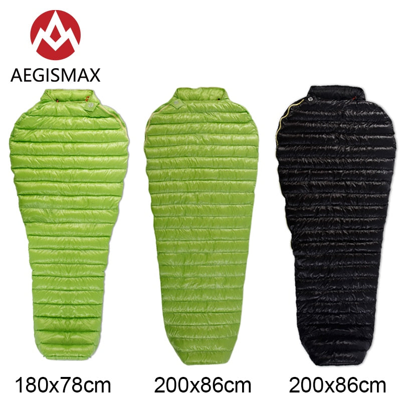 AEGISMAX Ultra-Light Adult Outdoor Camping Down Sleeping Bag Nylon Mummy Three Season Goose Down Sleeping Bag