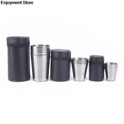 30ml/70ml/170ml Outdoor Camping Cup Tableware Travel Cups Set Stainless Steel Cover Mug Drinking Coffee Tea Beer With Case