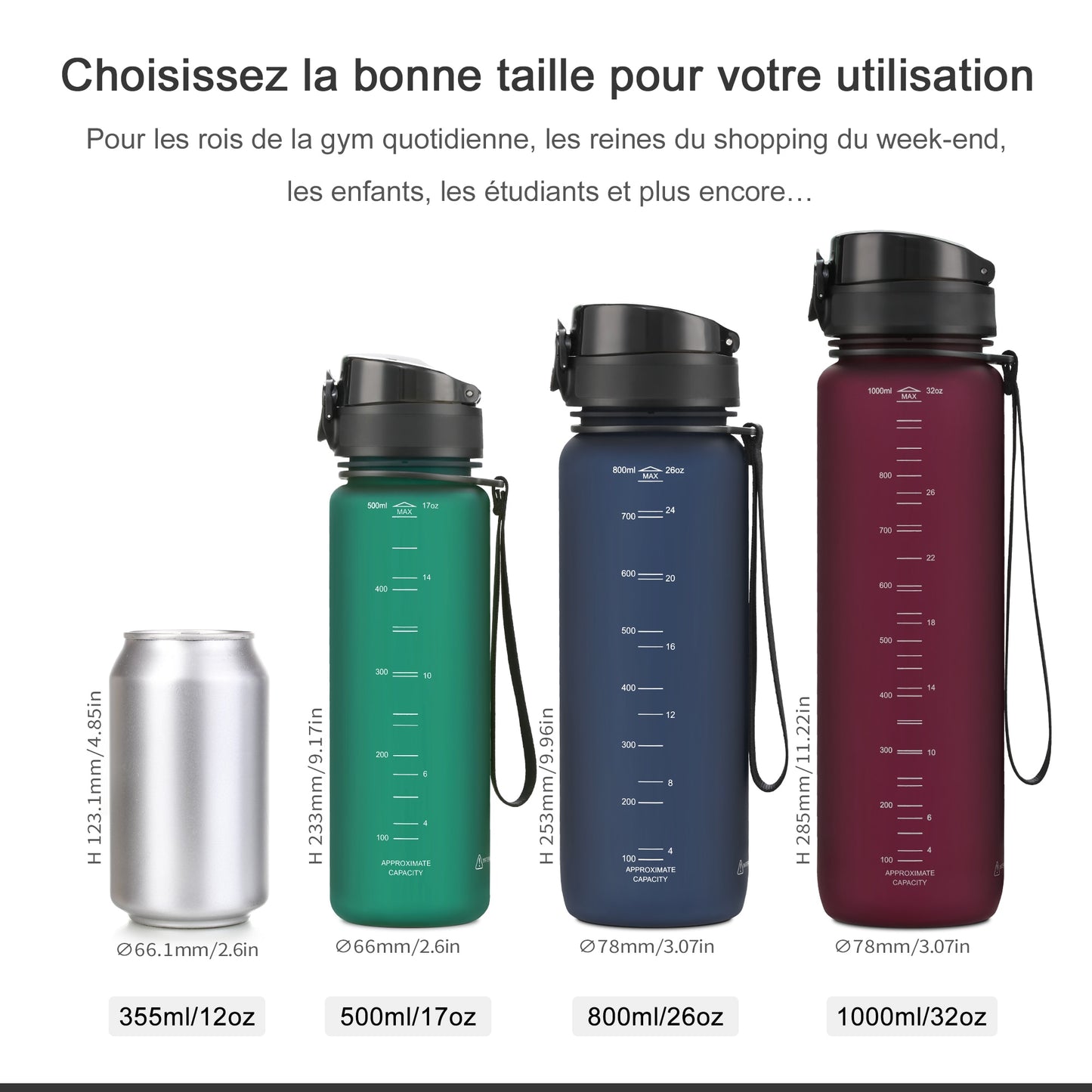 Hot Sale Sports Water Bottle 500/1000ML Protein Shaker Outdoor Travel Portable Leakproof Drinkware Plastic Drink Bottle BPA Free