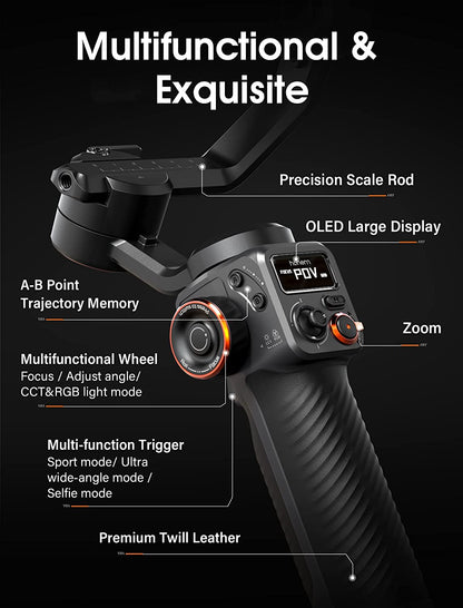 Hohem iSteady M6 iSteady X2,Smartphone Gimbal Stabilizer with Foldable Gimbal for iPhone 14/13 PRO MAX/11, Samsung, Huawei