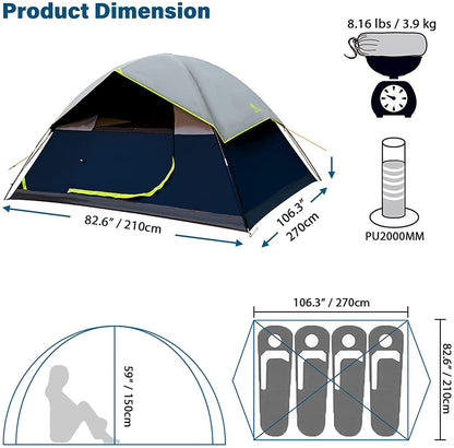 GEERTOP Darkroom Tent for Camping 4 Person Family Backpacking Tents for Outdoor Camp Hiking